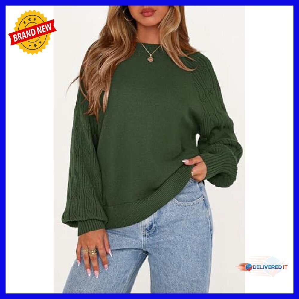 Chunky Cable Knit Crewneck Sweater Loose Fit Tunic Winter Cozy Pullover - Picture 3 of 8